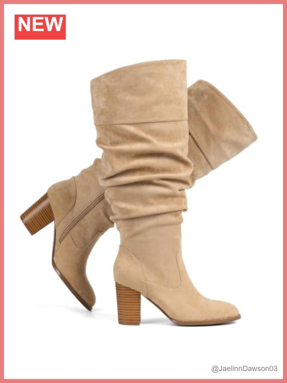Wide Calf Suede Knee High Boots Round Toe Block Heel Side Zipper